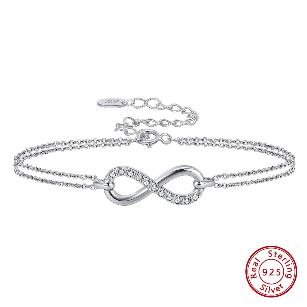 Kemstone Infinity Cubic Zirconia Bracelet for Women 925 Sterling Silver Adjustable SB136