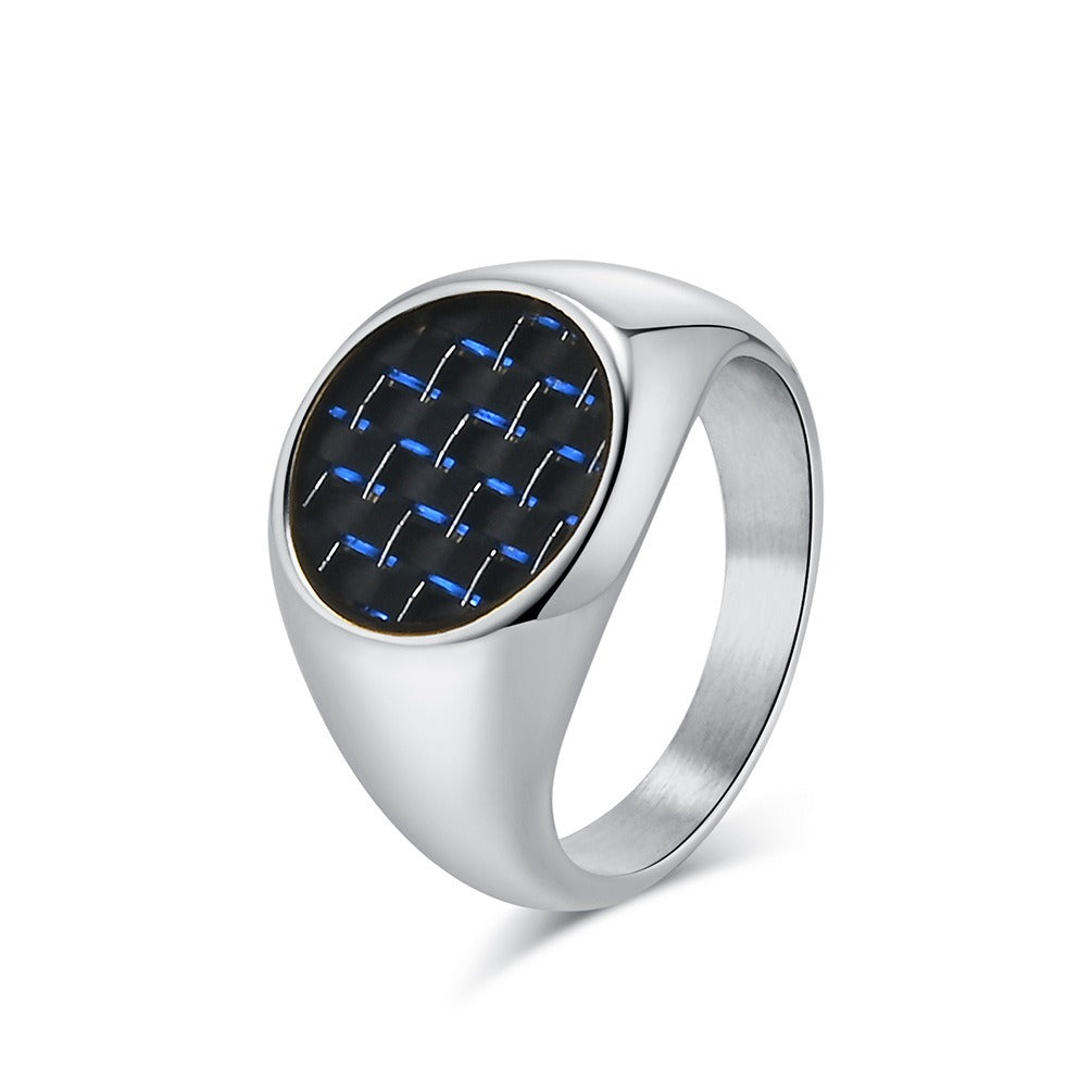 Kemstone Stainless Steel Carbon Fiber Ring for Men Black Inlay Texture K-R782