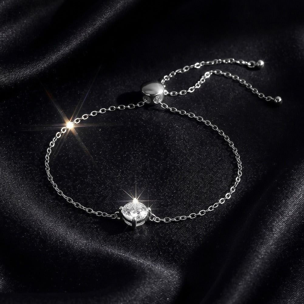 Kemstone Round Cubic Zirconia Bracelet for Women 925 Sterling Silver Adjustable LZB08