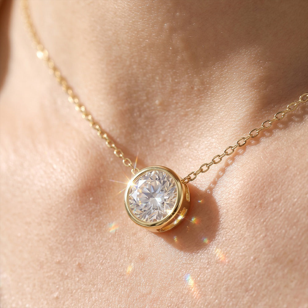 Kemstone Round Cubic Zirconia Pendant Necklace for Women 925 Sterling Silver SLZN35