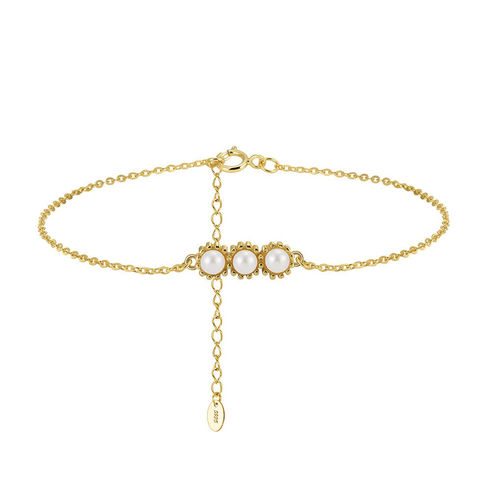 Kemston Triple Freshwater Pearl Bracelet for Women 925 Sterling Silver Gold Tone GPB44
