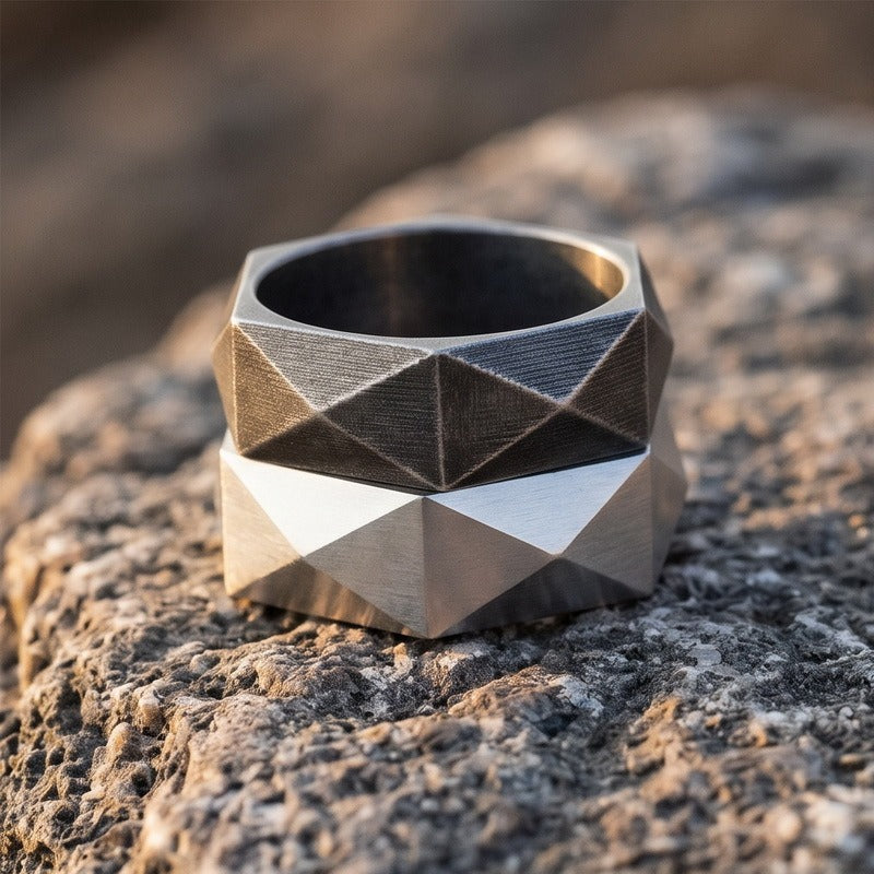 Kemstone Diamond Cut Geometric Ring for Men Titanium Steel Wide Band KR115325-KFC