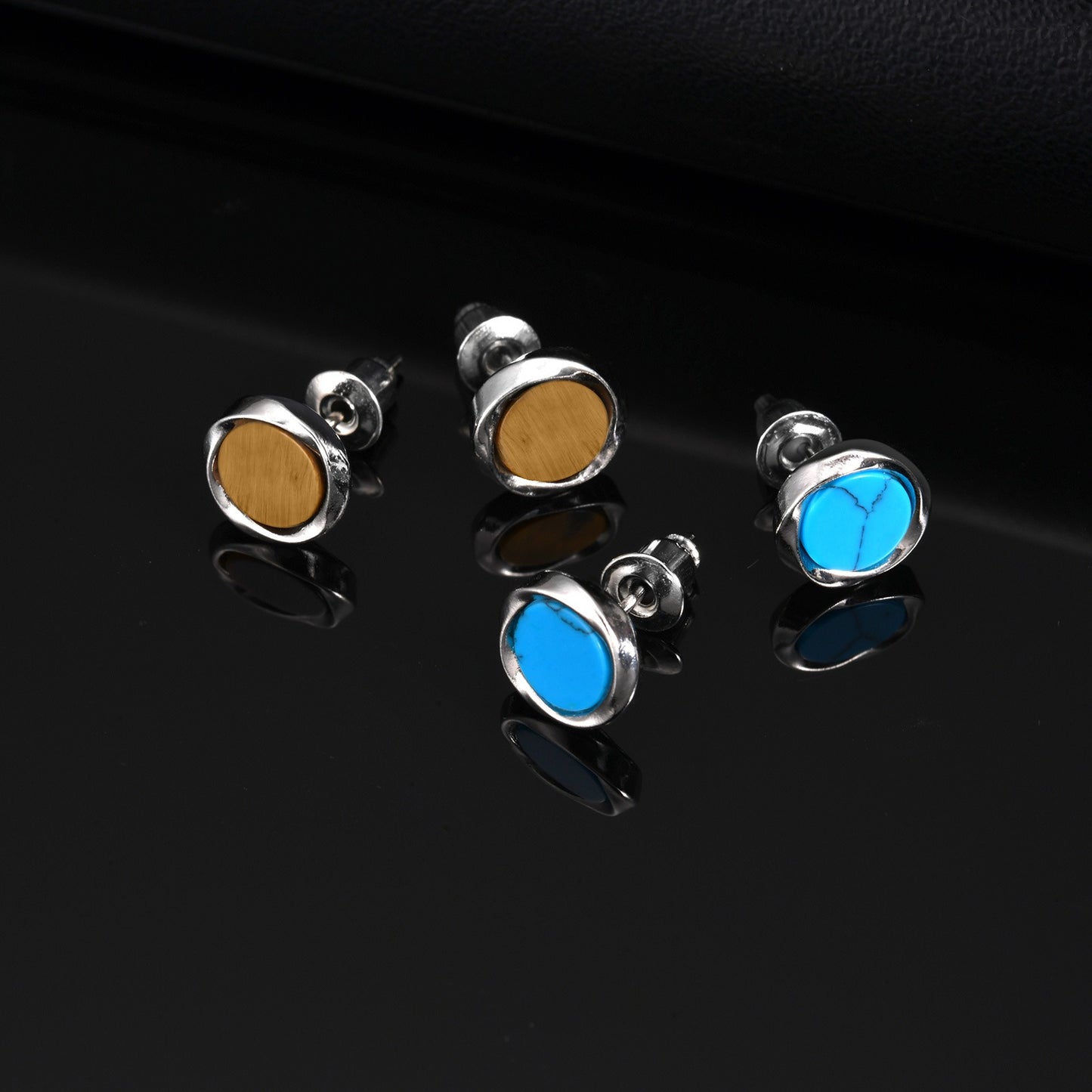 Kemstone Men’s Copper Earrings – Turquoise & Tiger Eye Mobius Studs EBS-208
