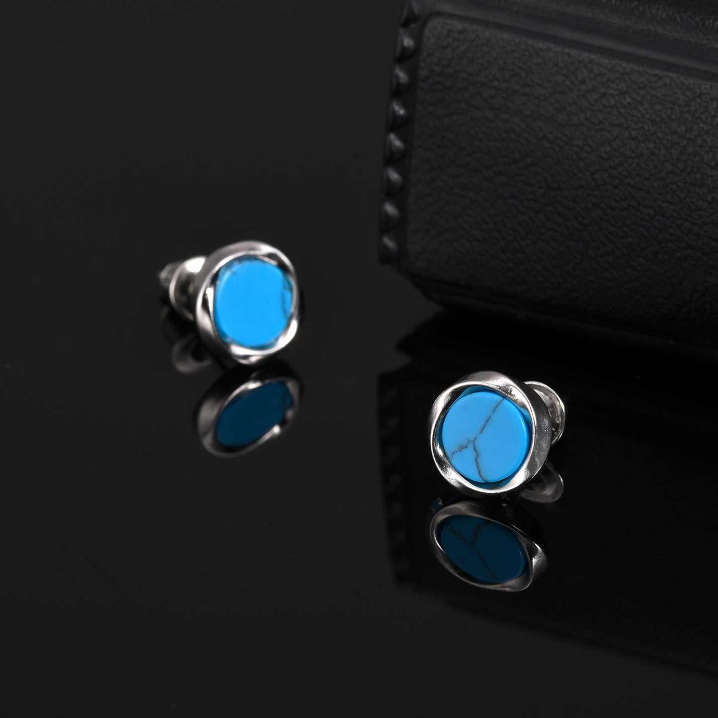 Kemstone Men’s Copper Earrings – Turquoise & Tiger Eye Mobius Studs EBS-208
