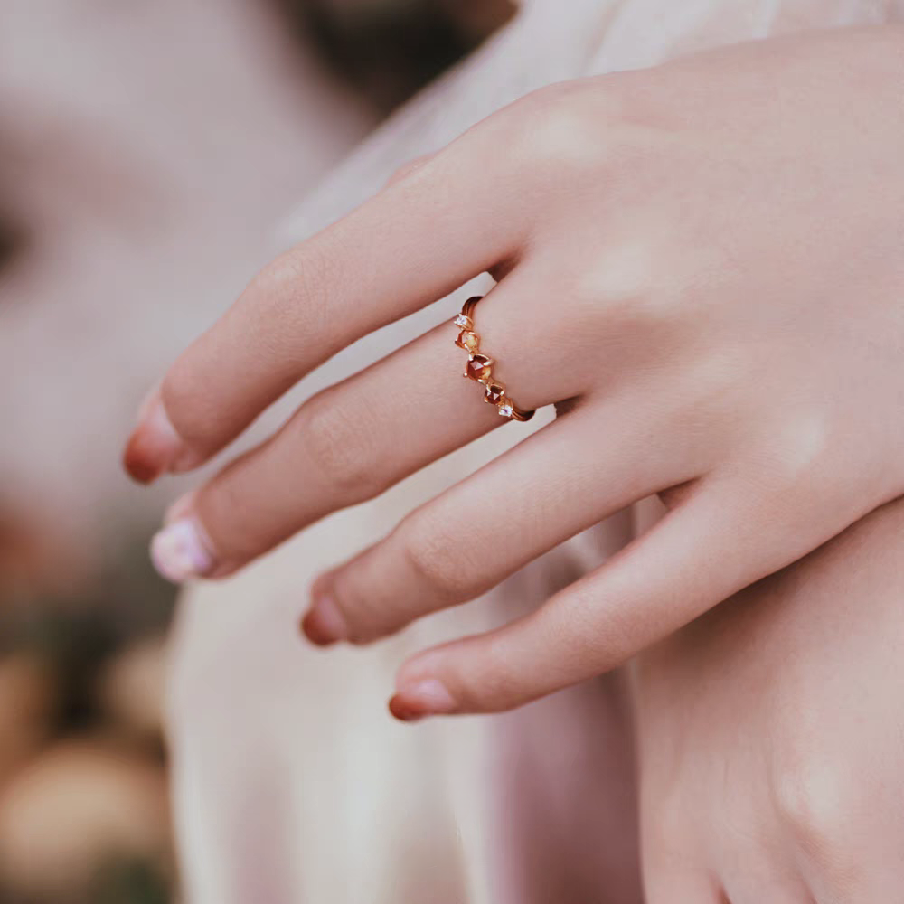Orange Garnet Ring – Adjustable Vintage 925 Silver Gold-Plated Band | Kemstone "Phantom Sun"