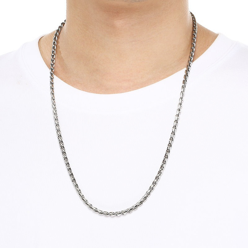 Kemstone Men’s Titanium Steel Rope Chain Necklace – 18K Gold Plated Streetwear Jewelry KN297832-Z