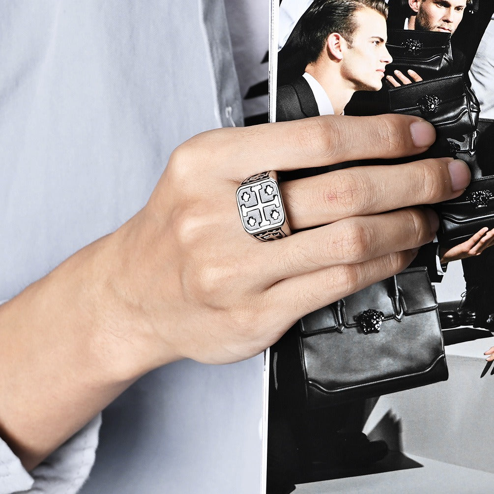 Kemstone Jerusalem Cross Stainless Steel Ring for Men – Vintage Design K-R781