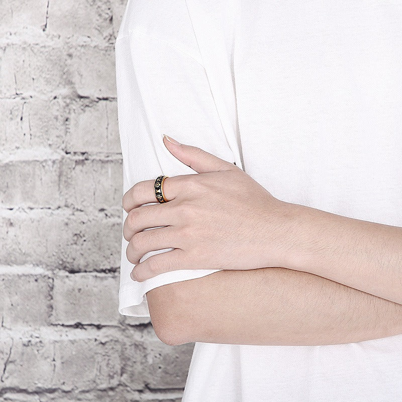 Kemstone Titanium Steel Skull Ring for Men – Punk Style, Silver & Gold KR101536-KFC