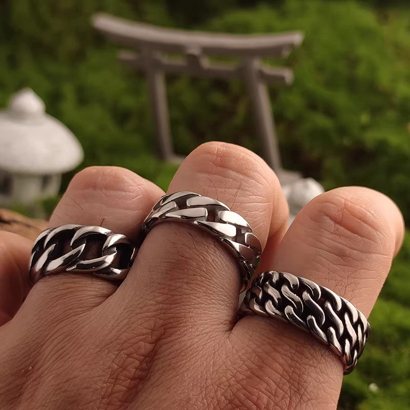 Kemstone Titanium Steel Chain-Link Ring for Men & Women – 7mm Width NW-JZ320