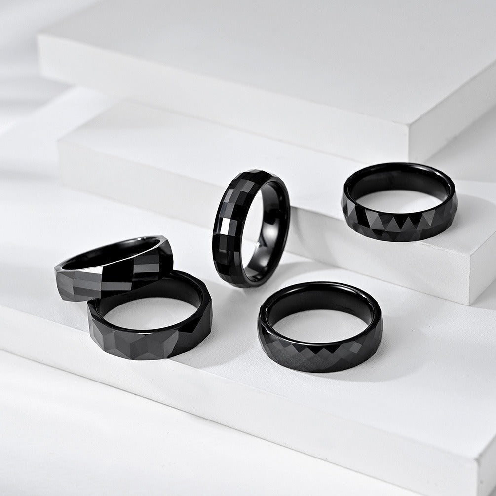 Kemstone Ceramic Ring – Faceted Geometric Design Jewelry for Men & Women K-R448