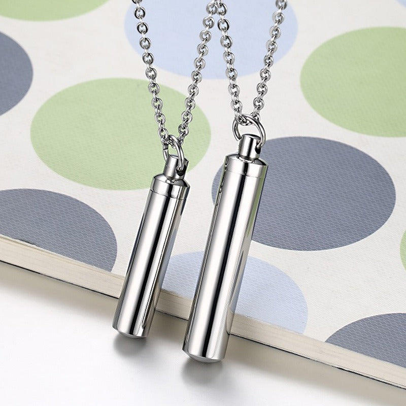 Kemstone Cylindrical Titanium Steel Perfume Pendant – Couple’s Essential Oil Necklace PN-587