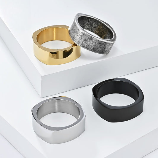 Kemstone Stainless Steel Square Ring for Men & Women – Bold Minimalist Jewelry K-R871