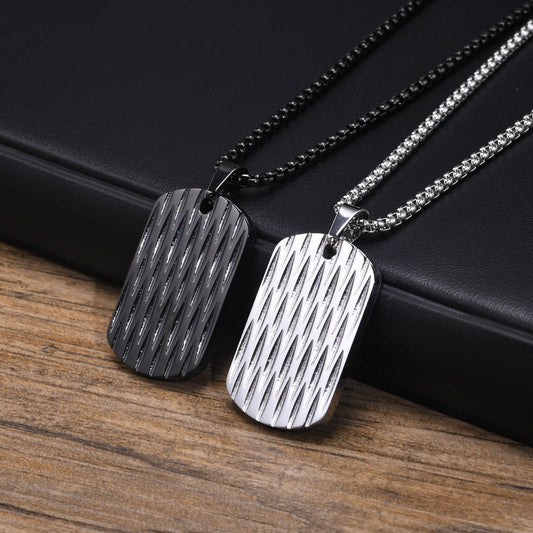 Kemstone Men’s Stainless Steel Geometric Ripple Dog Tag Pendant Necklace – Modern Street Style PN-1920
