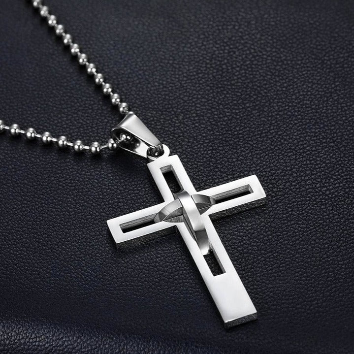 Kemstone Black Open Cross Pendant Necklace for Men Stainless Steel Geometric Design TN0125