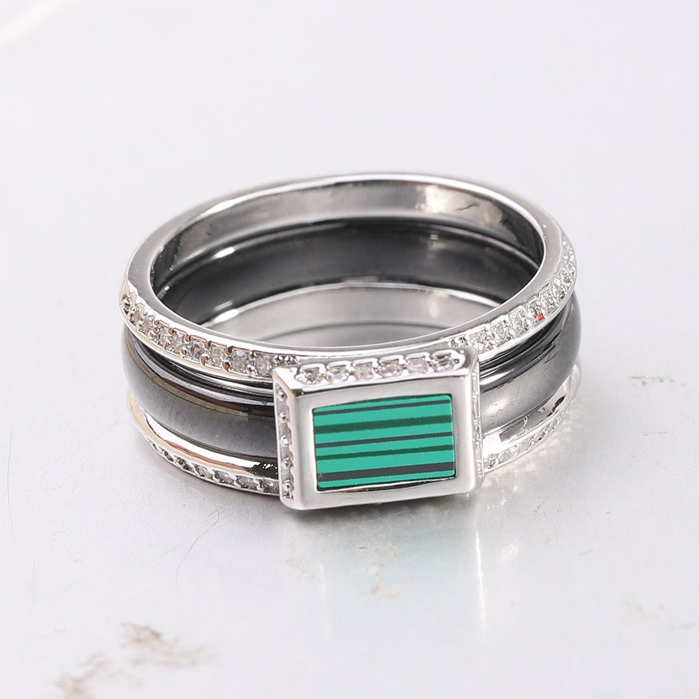 Kemstone Ceramic Ring for Men & Women Square Center Geometric Couple Band CM1066