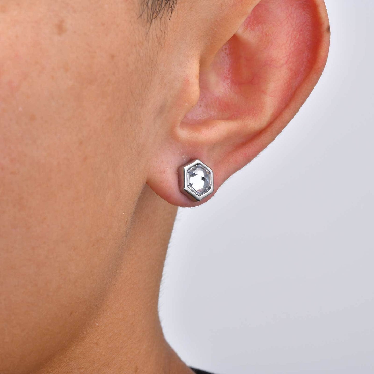 Kemston Hexagon Magnetic Earrings for Men Stainless Steel Black Cubic Zirconia Clip On Earrings EC-004
