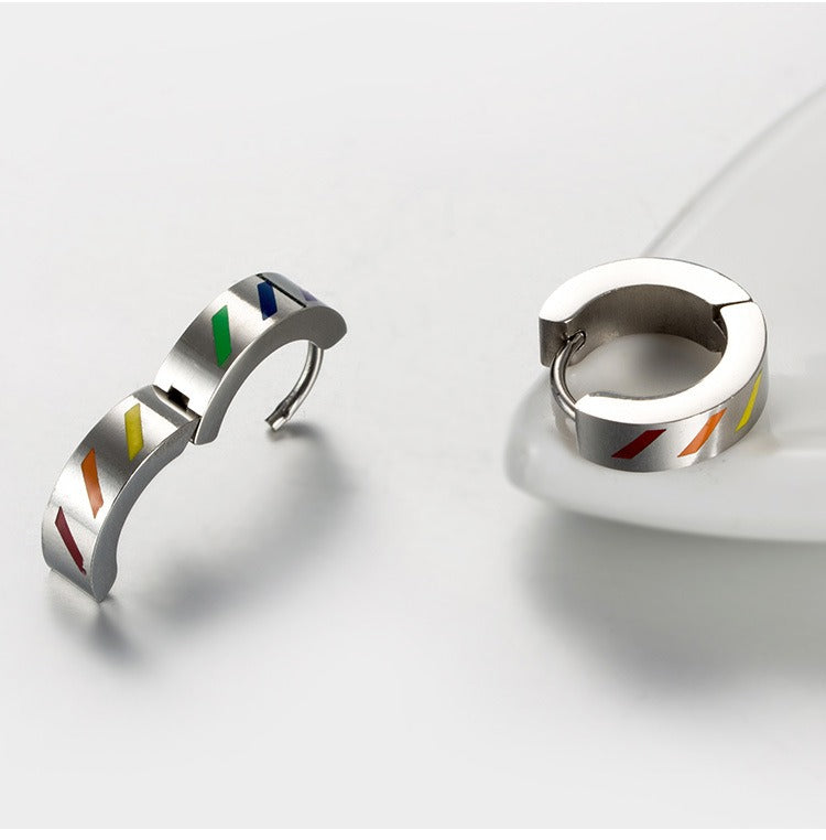 Kemstone Color Stripe Hoop Earrings for Men Stainless Steel Silver K-E011