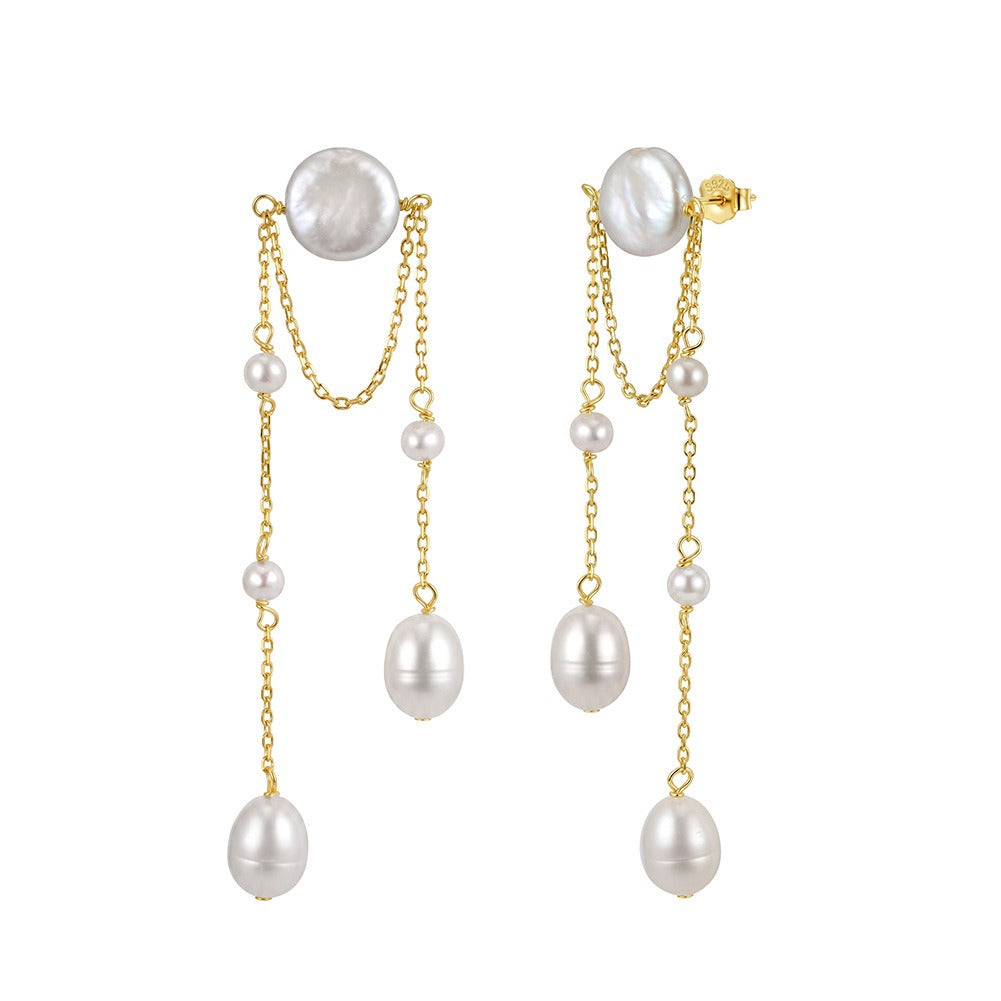 Kemstone Layered Freshwater Pearl Drop Earrings for Women 925 Sterling Silver GPE150