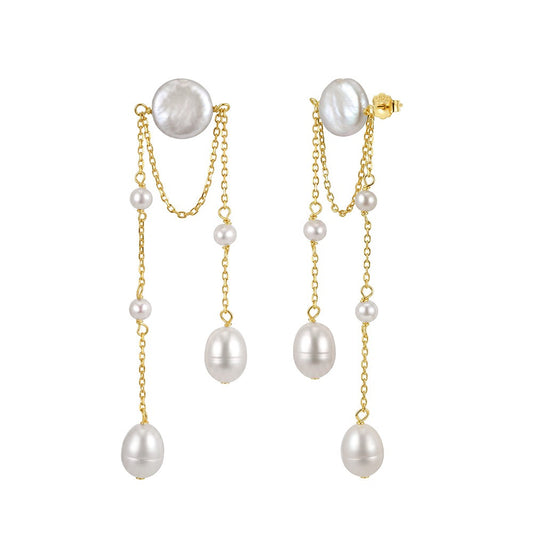 Kemstone Layered Freshwater Pearl Drop Earrings for Women 925 Sterling Silver GPE150