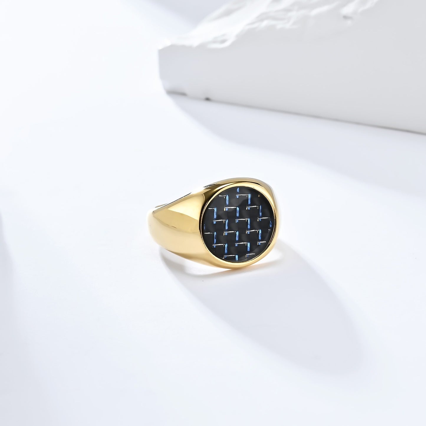 Kemstone Stainless Steel Carbon Fiber Ring for Men Black Inlay Texture K-R782