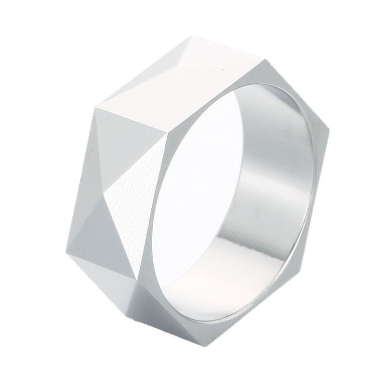 Kemstone Diamond Cut Geometric Ring for Men Titanium Steel Wide Band KR115325-KFC