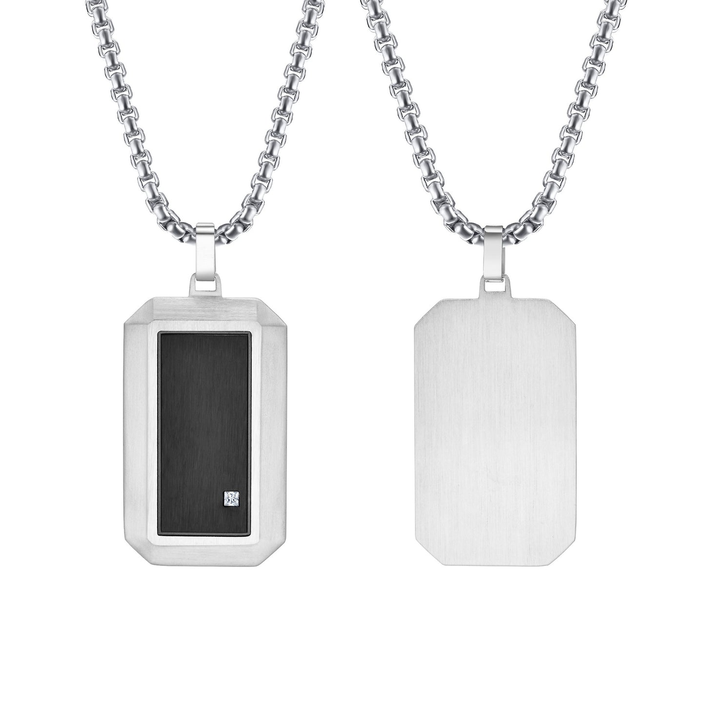 Kemstone Cubic Zirconia Rectangular Pendant Necklace for Men Stainless Steel Black Metal Design PN-1900