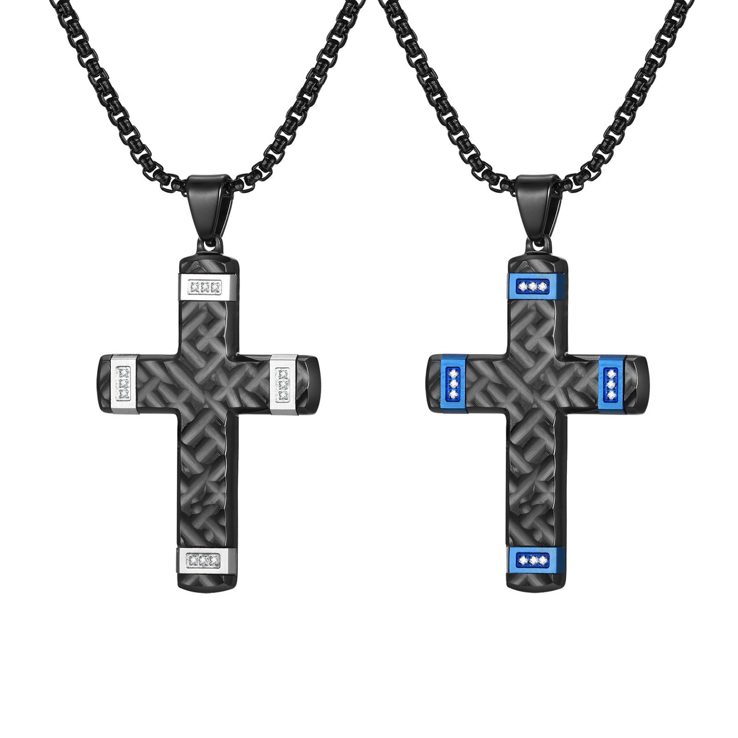 Kemstone Textured Cross Pendant Necklace for Men Stainless Steel Cubic Zirconia Accent PN-2104