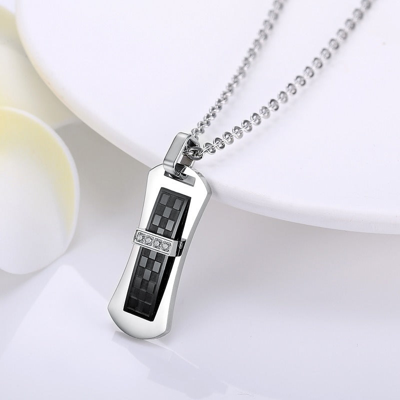 Kemstone Black Bar Pendant Necklace for Men Stainless Steel Geometric Cubic Zirconia Accent TN0373