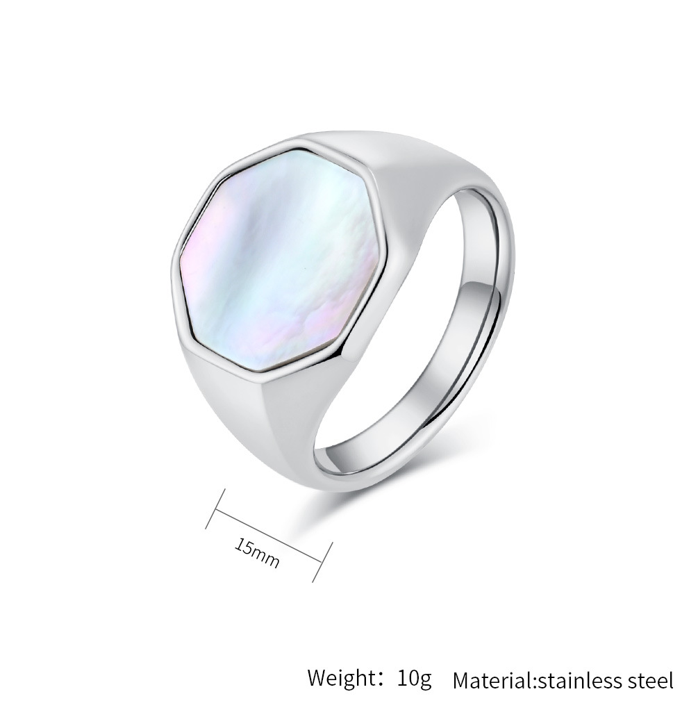 Kemstone Shell Inlay Ring for Men & Women Stainless Steel Hexagon Design K-R793