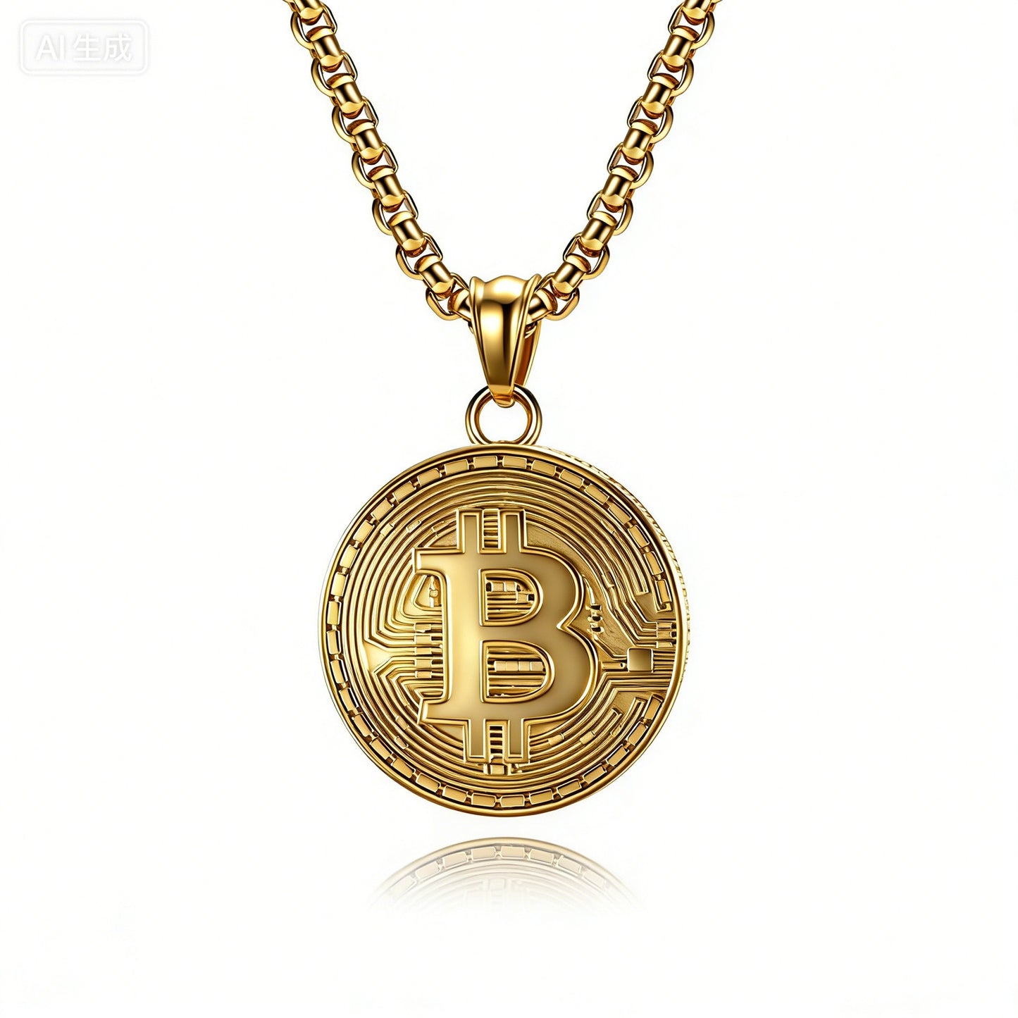 Kemstone Bitcoin Symbol Pendant Necklace for Men Stainless Steel Coin Style K-PT500
