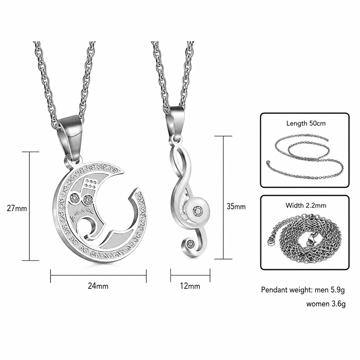 Kemstone Musical Note Pendant Necklace for Men & Women Titanium Steel Cubic Zirconia Detail TN0041