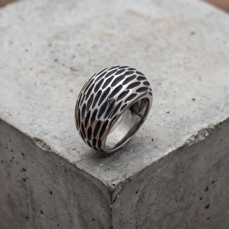 Kemstone Textured Wide Band Ring for Men Titanium Steel Vintage Metal KR114794-KJX