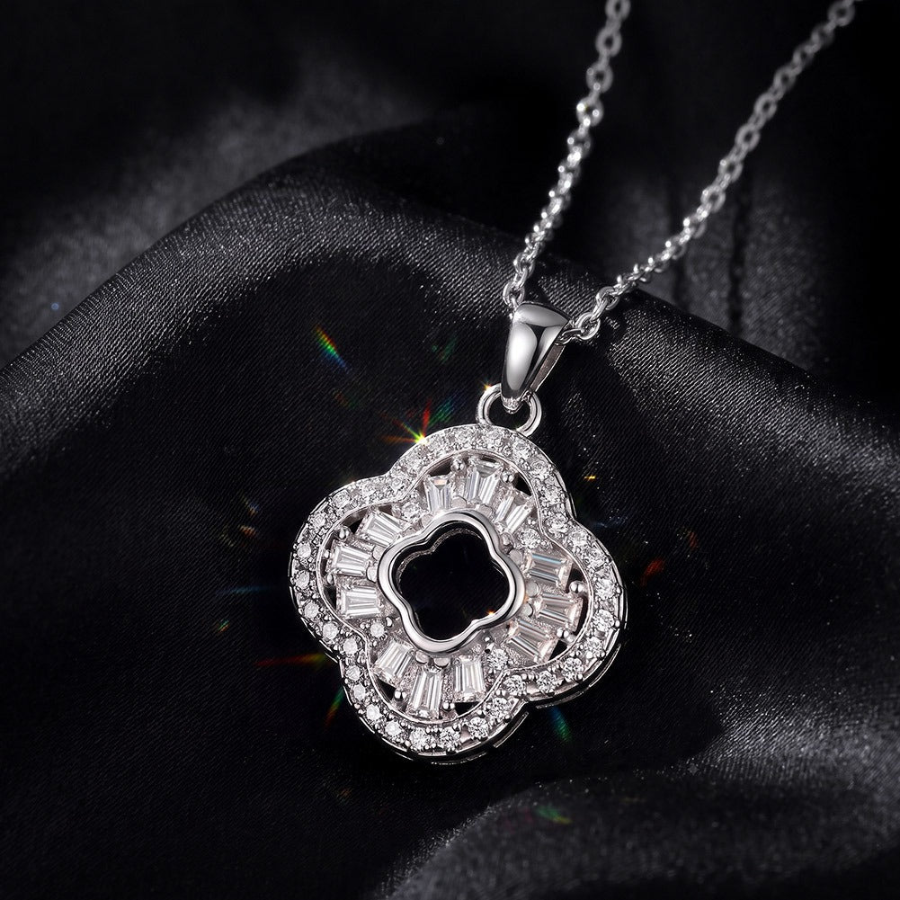 Kemston 0.6CT Moissanite Necklace for Women 925 Sterling Silver Four-Petal Openwork SMON30
