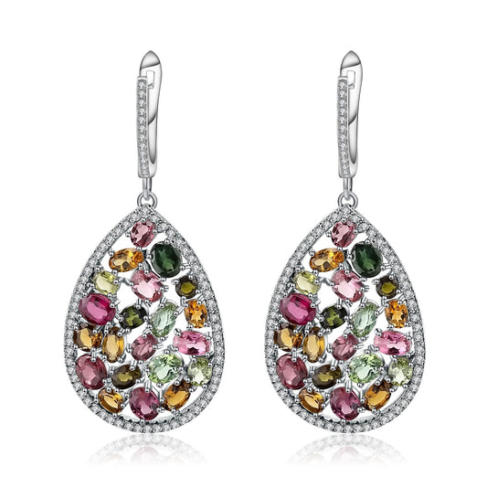 Pendientes colgantes de turmalina multicolor natural, diseño original, hechos a mano, de Kemstone, K23416E