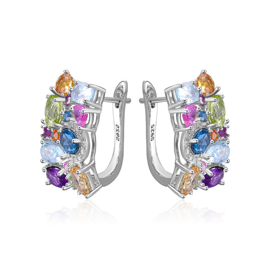 Pendientes colgantes de topacio azul y amarillo multicolor con diseño original de Kemstone, hechos a mano, en plata de ley 925 con cierre de palanca para mujer, K23625E