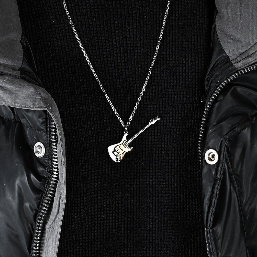 Kemstone Electric Guitar Pendant Necklace for Men Stainless Steel Two Tone Accent K-PT543