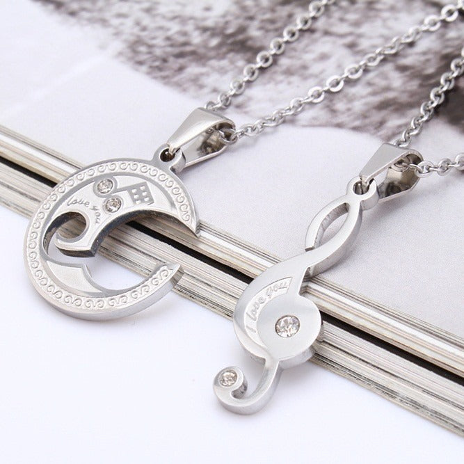 Kemstone Musical Note Pendant Necklace for Men & Women Titanium Steel Cubic Zirconia Detail TN0041