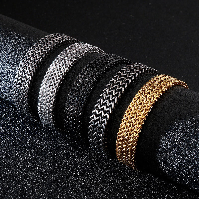 Kemstone Dragon Scale Chain Bracelet – Stainless Steel Fishbone Link with Box Clasp KB130184