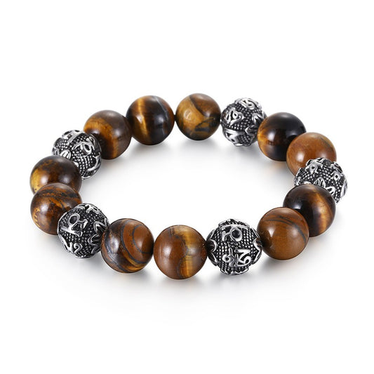 Kemstone Natural Tiger Eye Stone Mantra Bracelet – Earthy Protection, Ancient Wisdom KB119665-Z