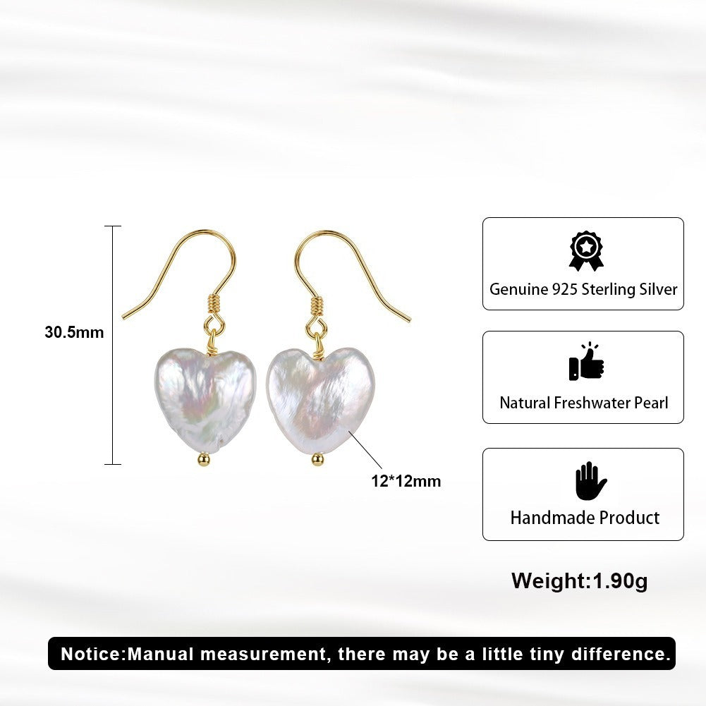 Kemston Baroque Heart Freshwater Pearl Drop Earrings for Women 925 Sterling Silver Gold Tone GPE142