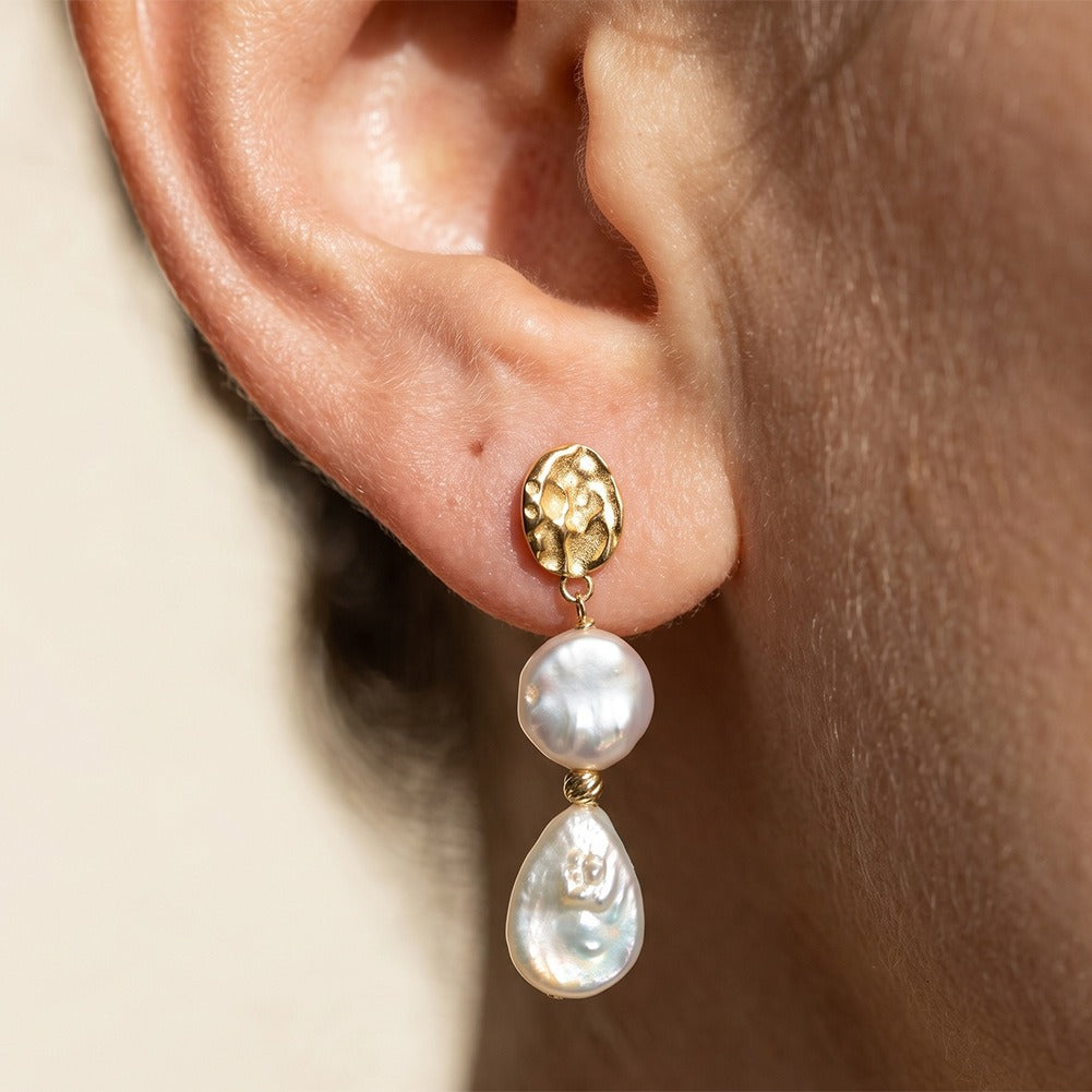 Kemstone Freshwater Pearl Double Drop Earrings for Women 925 Sterling Silver GPE149