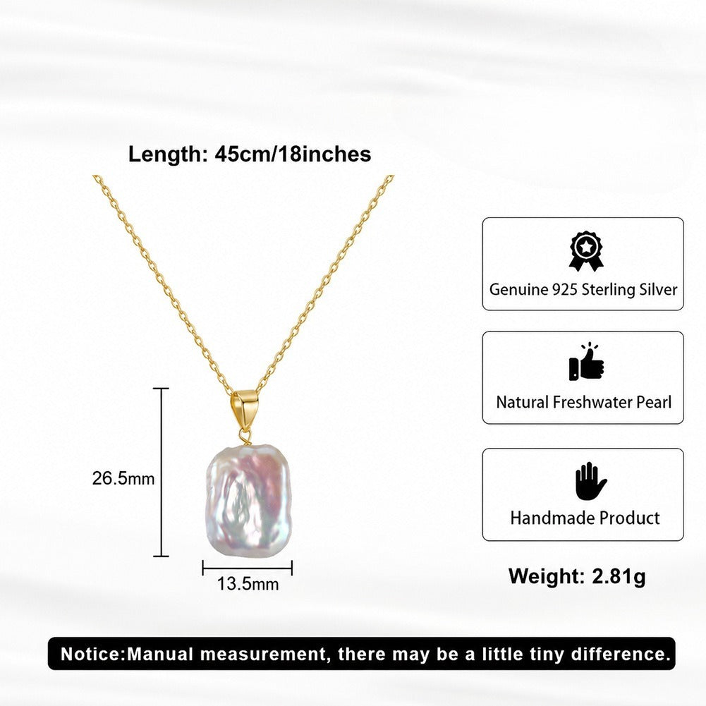 Kemstone Square Freshwater Pearl Pendant Necklace for Women 925 Sterling Silver Minimal Design SGPN119