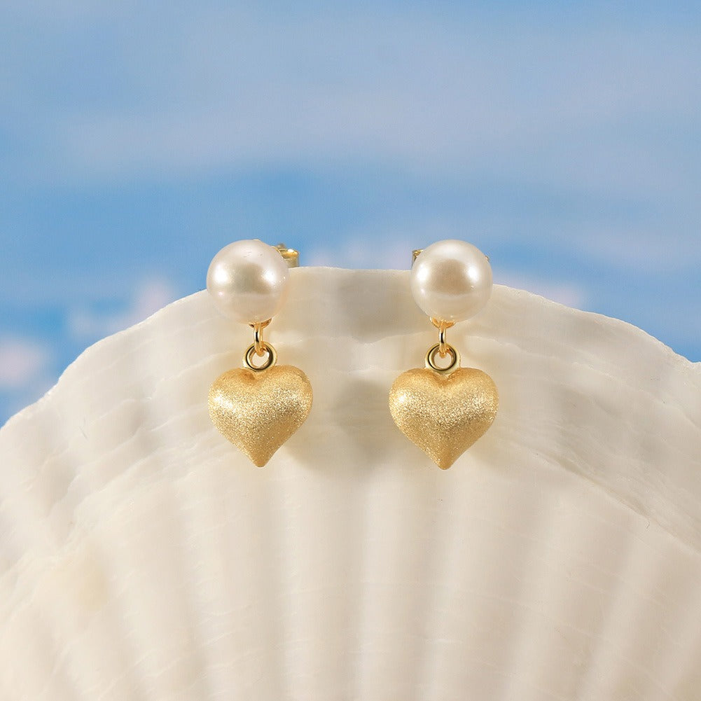Kemston Freshwater Pearl Heart Drop Earrings for Women 925 Sterling Silver Gold Tone GPE100