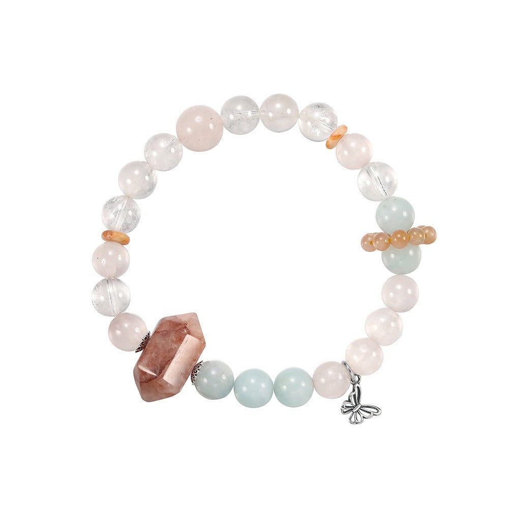 Kemston Mixed Natural Stone Bracelet for Women Red Phantom Quartz Butterfly Charm GMB93