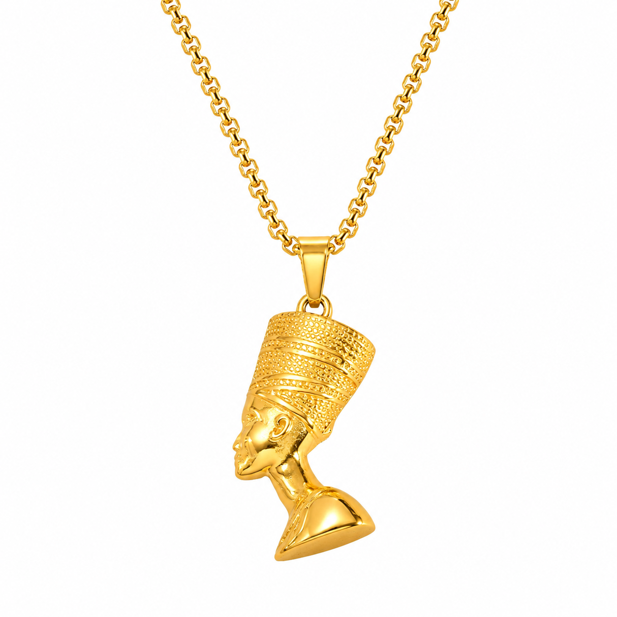 Kemston Nefertiti Pendant Necklace for Men Stainless Steel Gold Plated Egyptian Style PN-1628