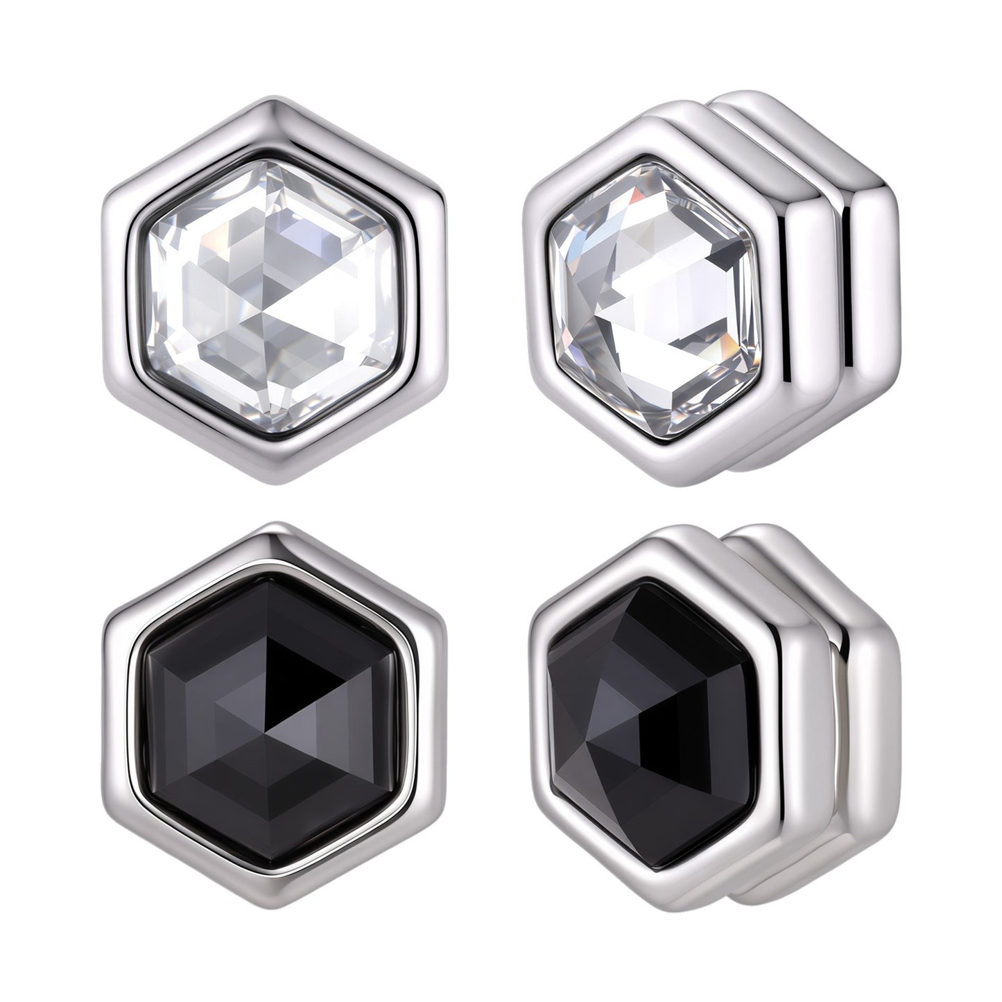 Kemston Hexagon Magnetic Earrings for Men Stainless Steel Black Cubic Zirconia Clip On Earrings EC-004