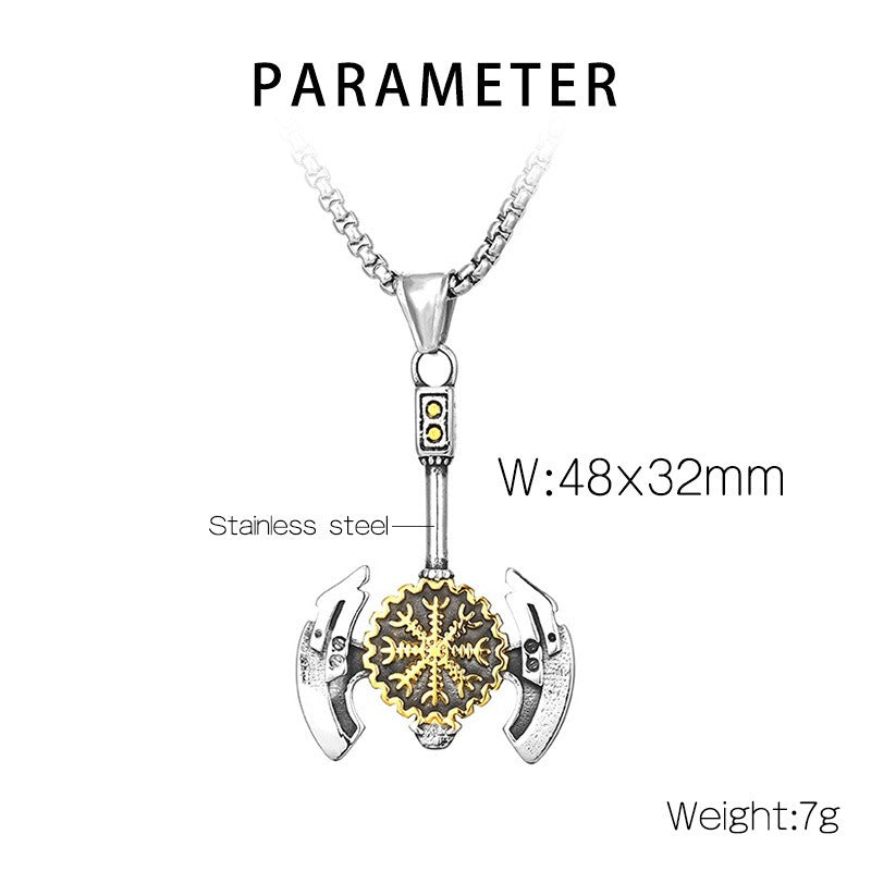 Kemstone Titanium Steel Viking Compass Axe Pendant Necklace for Men KP130631-TLX