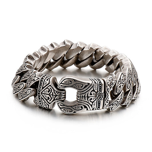Kemstone Nordic Patterned Curb Chain Bracelet – Heavy 316L Stainless Steel Men’s Gothic Jewelry KB128122