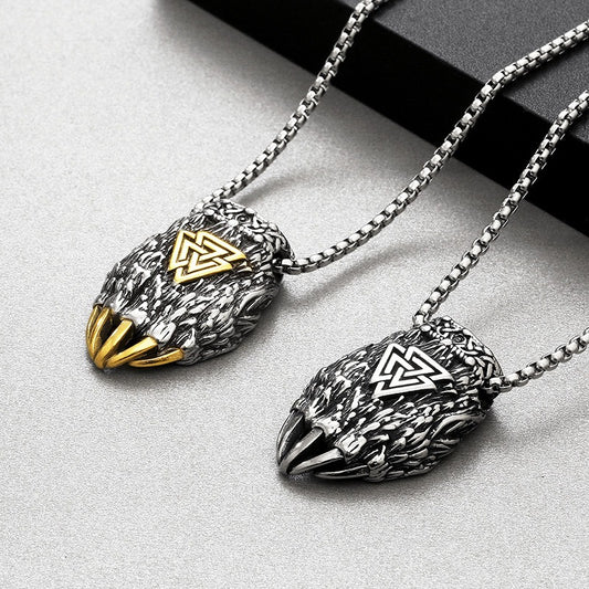 Kemstone Viking Odin Triangle Rune Bear Paw Stainless Steel Pendant Necklace KP130621-TLX
