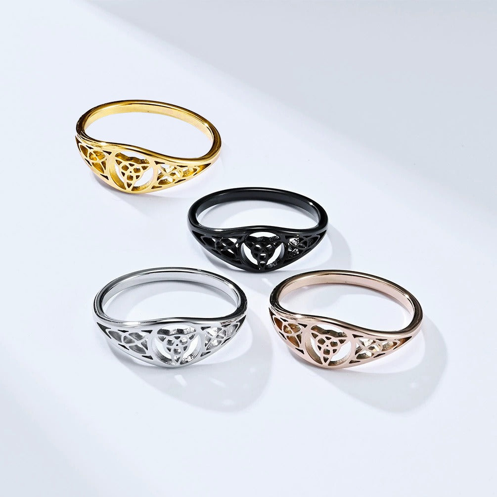 Kemstone Valknut Ring – Titanium Steel Ring for Women Silver Gold Rose Gold K-R680
